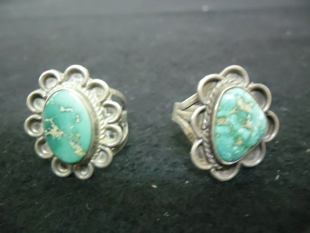 Two Navajo silver and turquoies rings, c. 1940-50's: Two Navajo silver and turquoies rings, c. 1940-50's