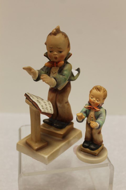 Hummel figurines: "Band Leader", 129, marked US Zone: Hummel figurines: "Band Leader", 129, marked US Zone Germany, 5 1/4", 719X on underside of base; "Band leader" (no stand), 129 4/0, 1985, TMK6, signed Ne 87, with box