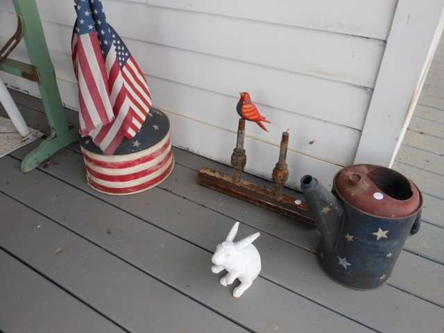 Grouping:  7" cast iron rabbit, wooden bird Folk Art (1 of 2)