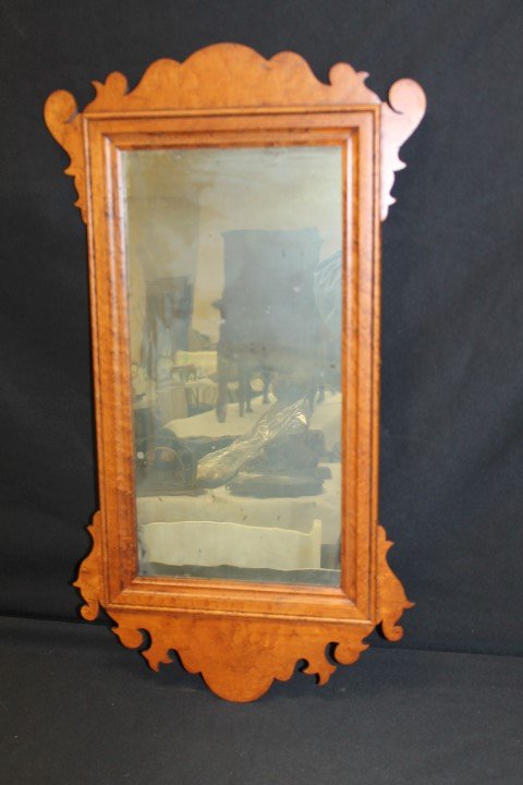 Reproduction David T. Smith Tiger maple Chippendale: Reproduction David T. Smith Tiger maple Chippendale frame with an original mirror