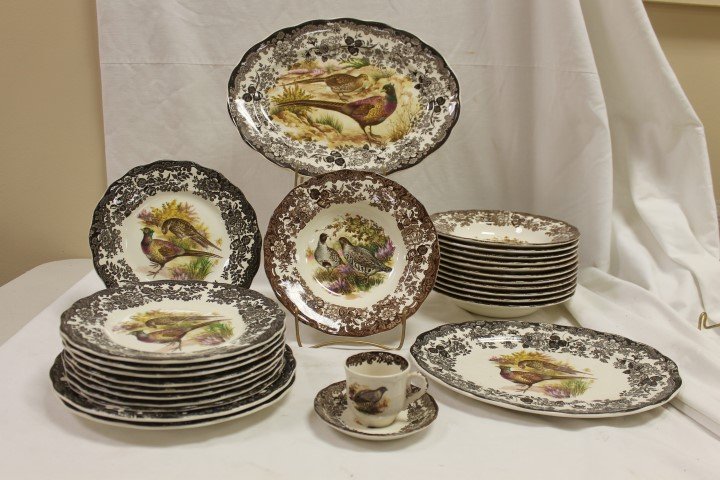 Palissy The Royal Worcester Group Game Series: (12) 9": Palissy The Royal Worcester Group Game Series: (12) 9" soup bowls - 4 each with quail, pheasant and ducks; Quail cup and saucer; (9) 9" plates - 4 pheasant, 2 quail, 3 ducks; (2) 10" Quail plates; 14"
