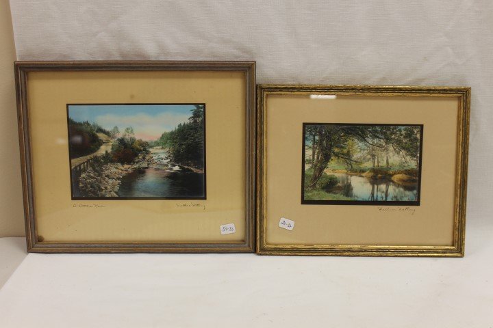 Wallace Nutting signed prints: "A Little River", 6: Wallace Nutting signed prints: "A Little River", 6 11/16" X 4 11/16"; and print of a stream, untitles, 5 13/16" X 3 13/16"
