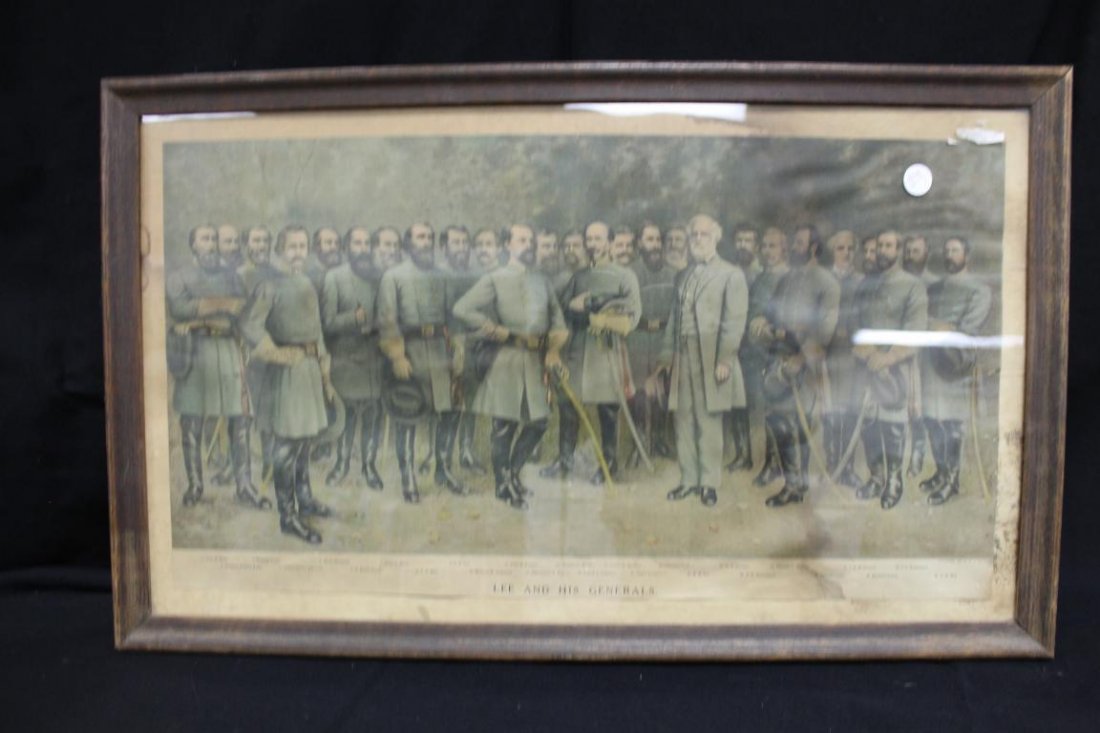 Framed "Lee and His Generals".  Water stained, 12 /4" X (1 of 3)