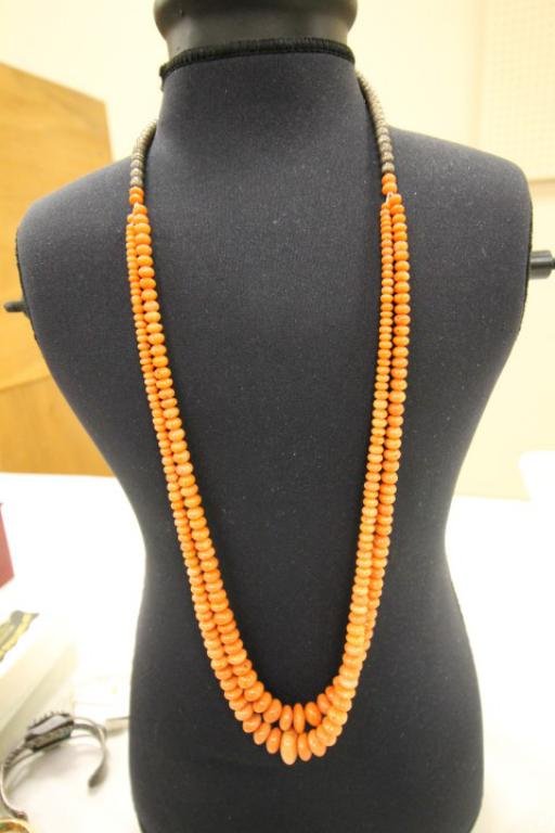 28 1/2" double strand coral disc/bead and silver (1 of 1)