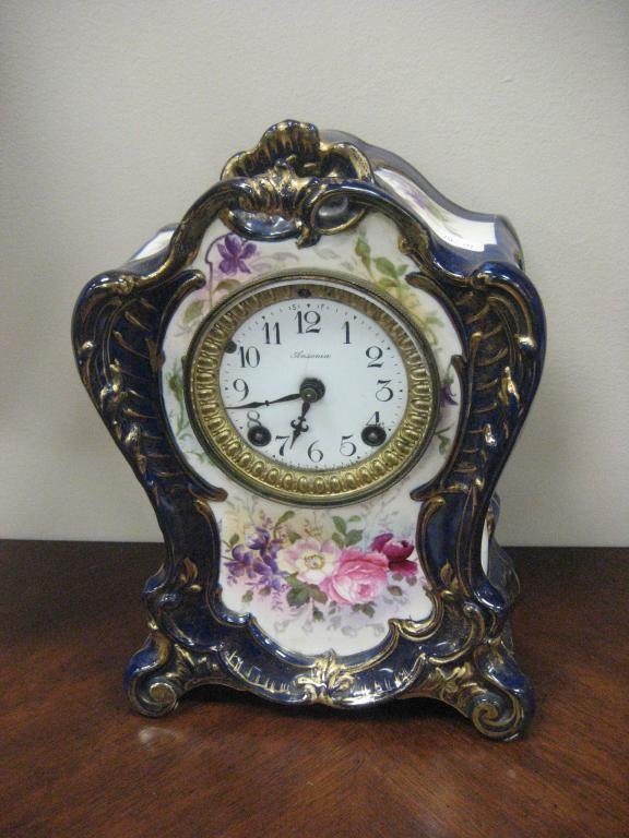Royal Bonn La Tau cobalt floral decorated clock case (1 of 1)