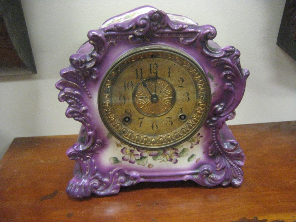Ansonia "Tribute" porcelain mantle clock with crazing. (1 of 1)