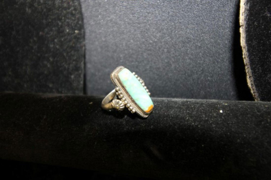 Ladies sterling and Manasa turquoise ring marked RB (1 of 3)