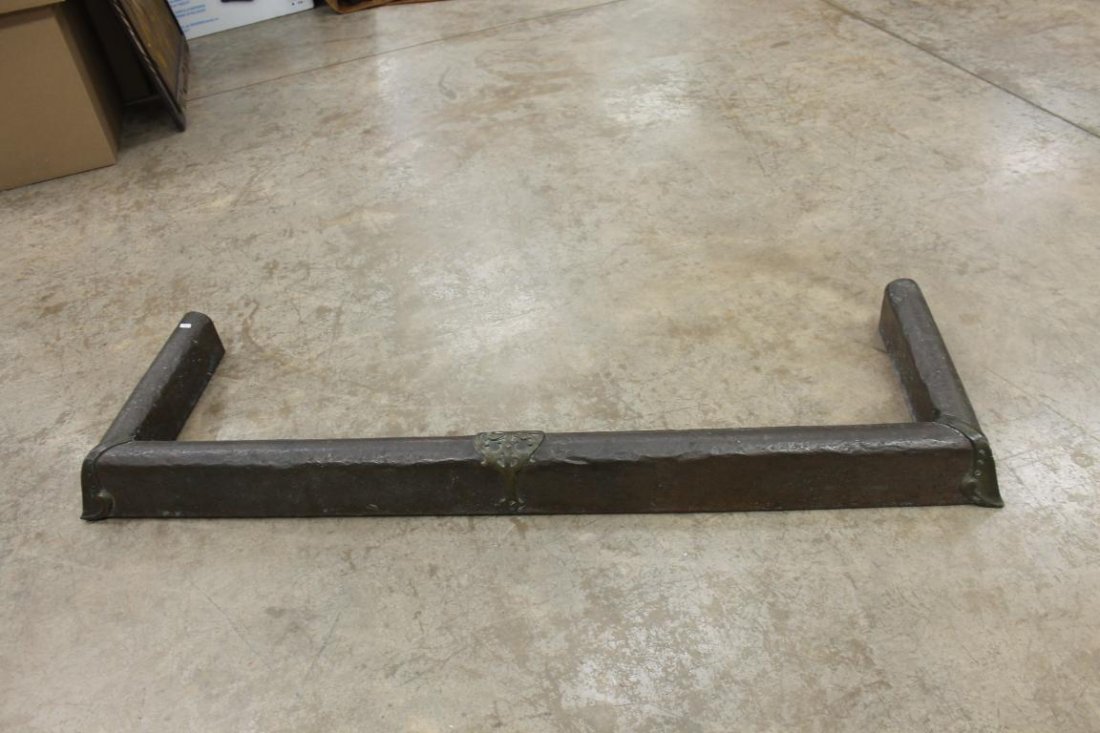 Arts and Crafts brass and hammered copper fireplace: Arts and Crafts brass and hammered copper fireplace fender