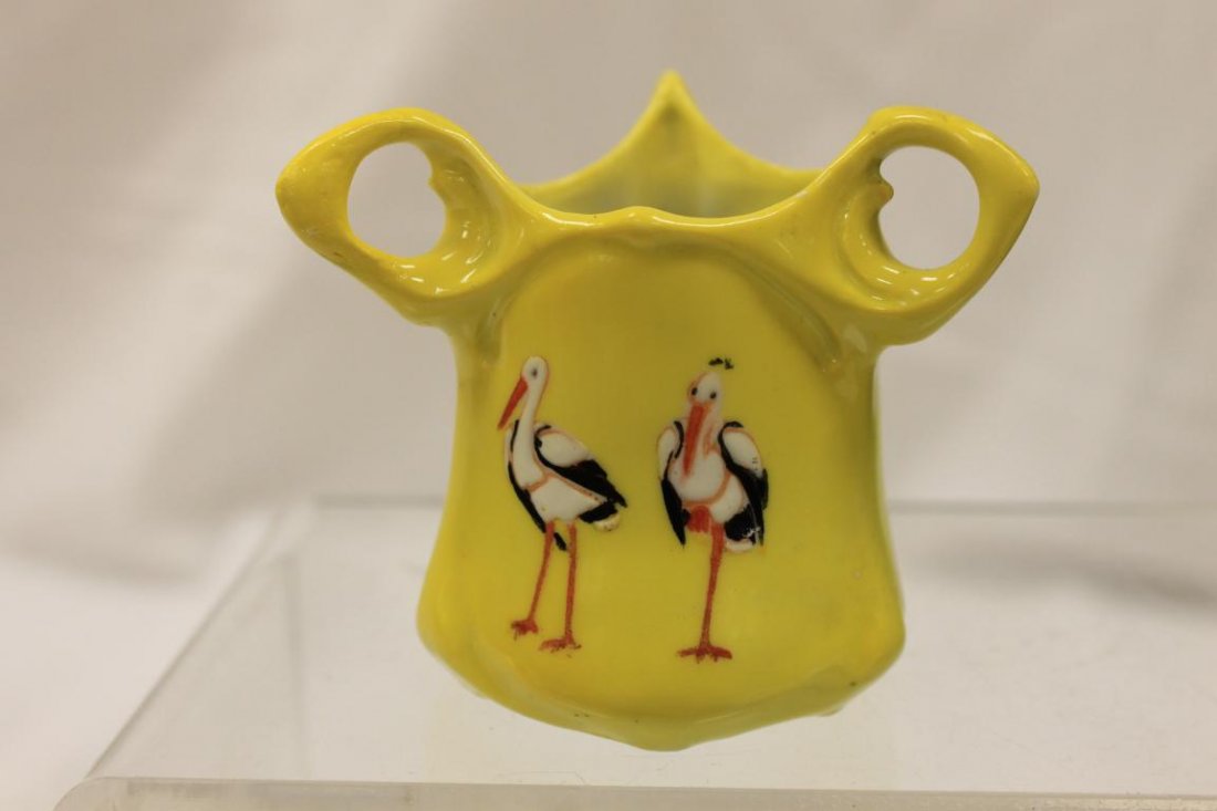 Blue mark Royal Bayreuth 3-handle toothpick with stork: Blue mark Royal Bayreuth 3-handle toothpick with stork decoration, 2 3/4"