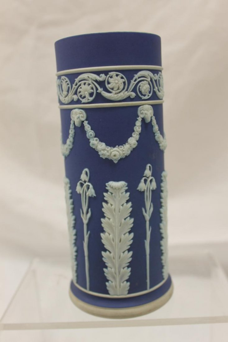 6 3/4" Wedgwood, Made in England blue Jasperware: 6 3/4" Wedgwood, Made in England blue Jasperware cylinder vase