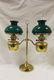 Brass adjustable double student lamp with green cased
