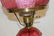 Fenton cranberry table lamp with molded rose font and - 3
