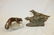 Setters bookend (chalk or plaster; bronze figure of a l