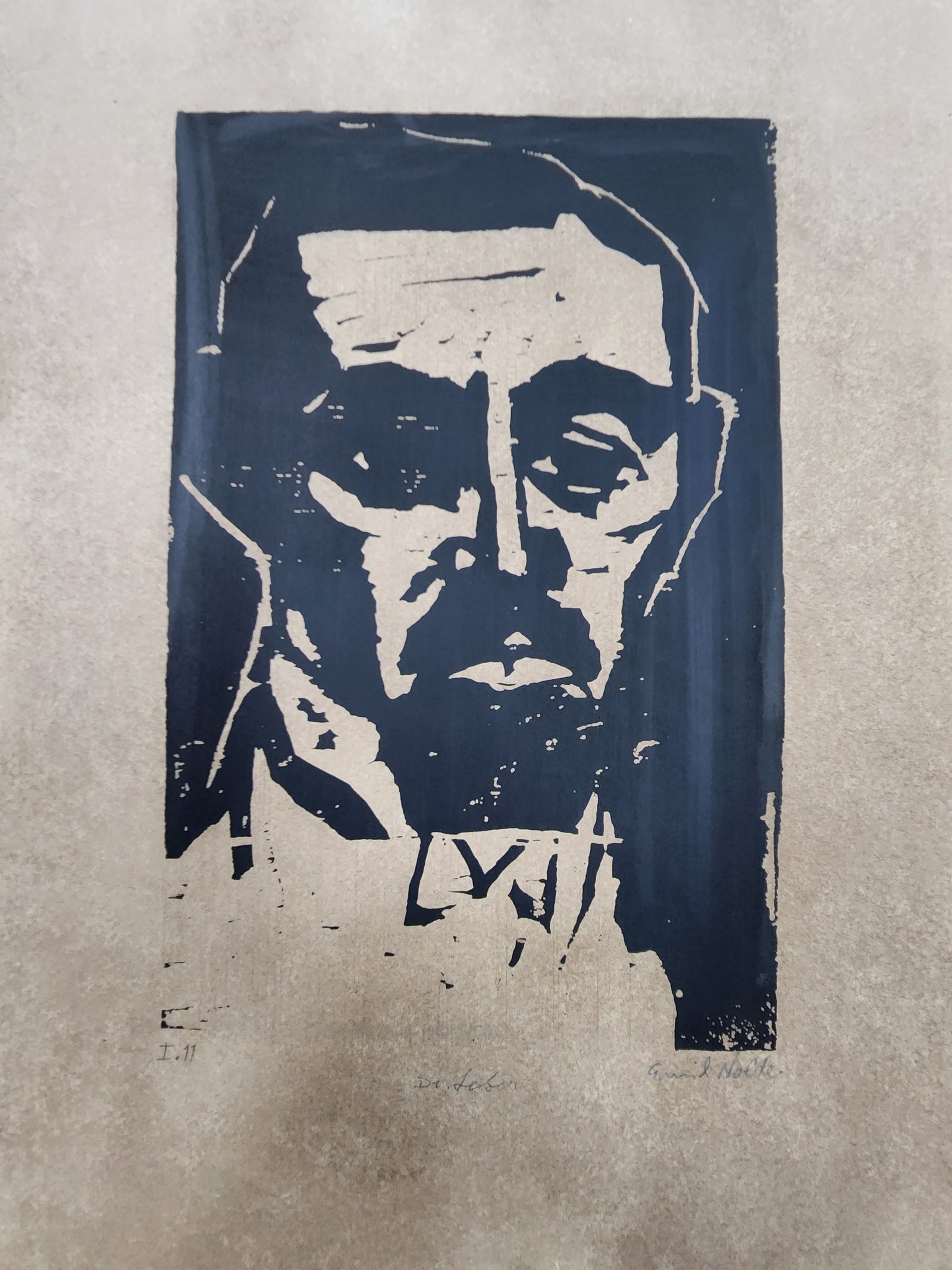 woodcut by German-Danish Title Dr. Leber expressionist artist Emil Nolde: woodcut by German-Danish Title Dr. Leber expressionist artist Emil NoldeTitle: Dr. Leber Date: estimated 1912Technique: woodcut on paperSize: print area : 29.5 cm x 19.5 cmSheet area : 47 cm x 36.7 No