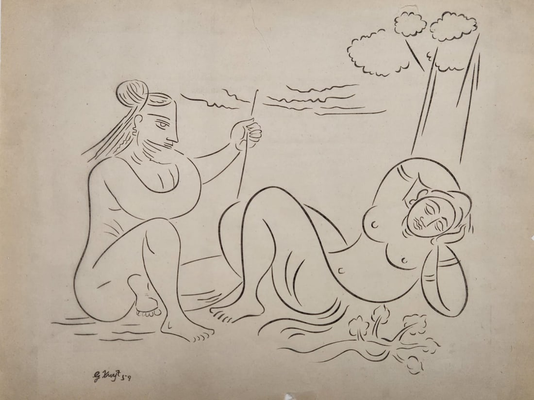 Rare Pastel Drawing On Paper By Prominent Srilankan Artist George Keyt.: Rare Pastel Drawing On Paper By Prominent Srilankan Artist George Keyt.Title: untitledMedium: pastel on paperArtist: George Keyt (1901-1993)Year: 1959Size : 43 cm x 34.5 cm