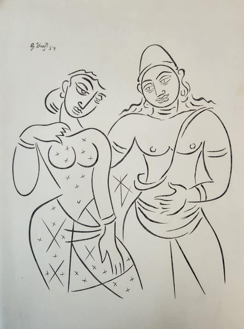 Rare Pastel Drawing On Paper By Prominent Srilankan Artist George Keyt. (1 of 8)