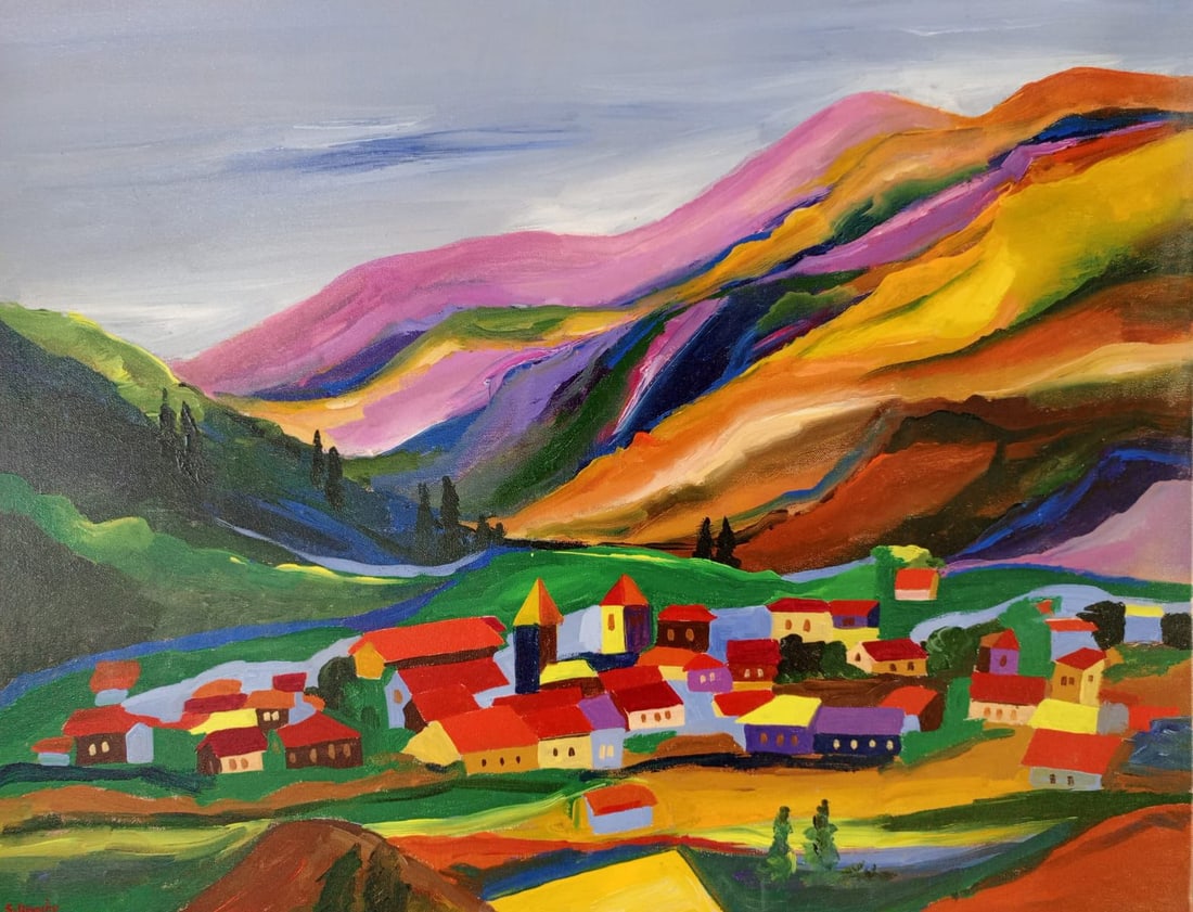 Acrylic on canvas Painting by prominent artist Saliba Douaihy(Lebanon, 1915-1994): Acrylic on canvas Painting by prominent artist Saliba Douaihy(Lebanon, 1915-1994)Size: 76.2 cm x 51cm