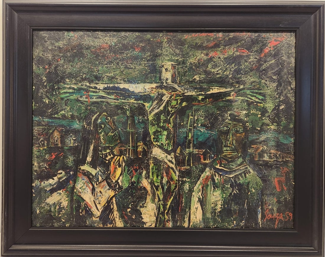 acrylic on canvas Painting By Prominent Artist F N Souza ( 1924 - 2002 ,India ): acrylic on canvas Painting By Prominent Artist F N Souza ( 1924 - 2002 ,India )Signed by the artistTitle: jesus crucifixionMedium : acrylic on canvasDated : 1959Size : 60.5 cm x 46 cm