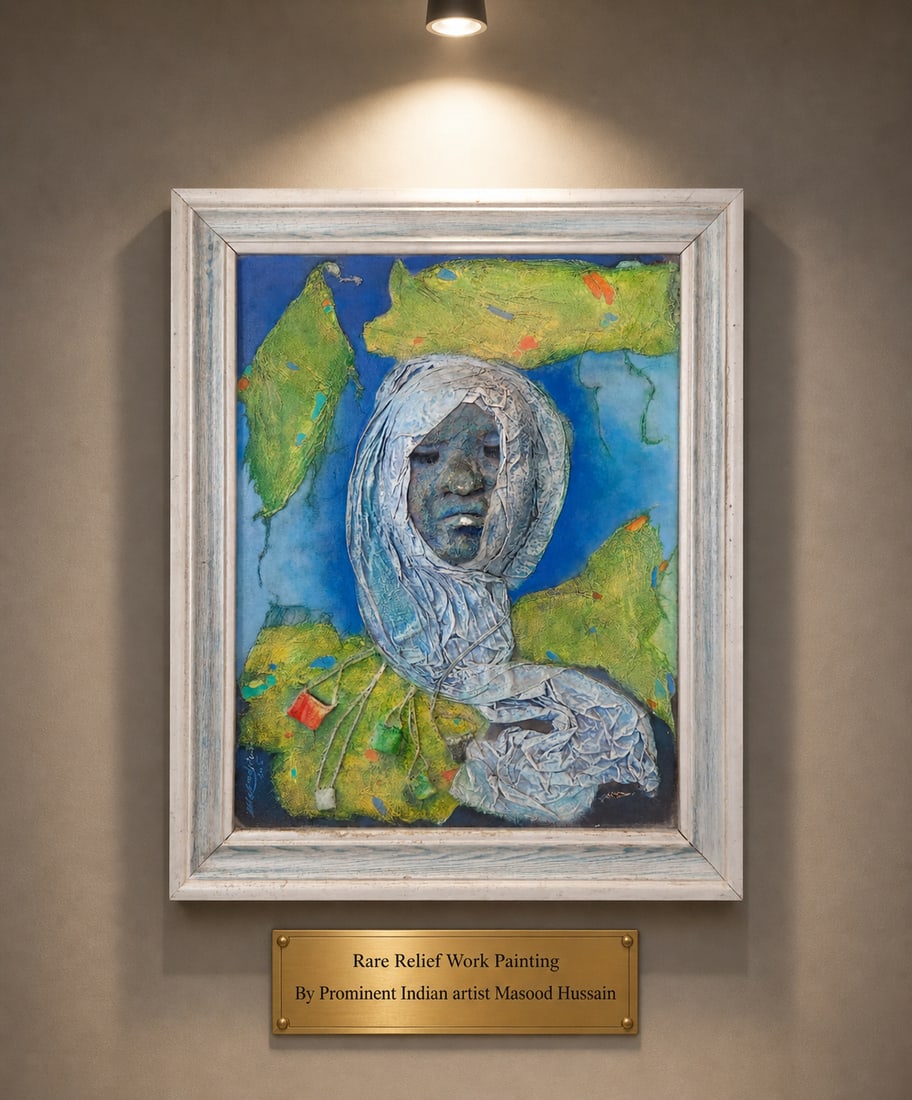 Rare Relief Work Painting By Prominent Indian artist Masood Hussain (1 of 5)