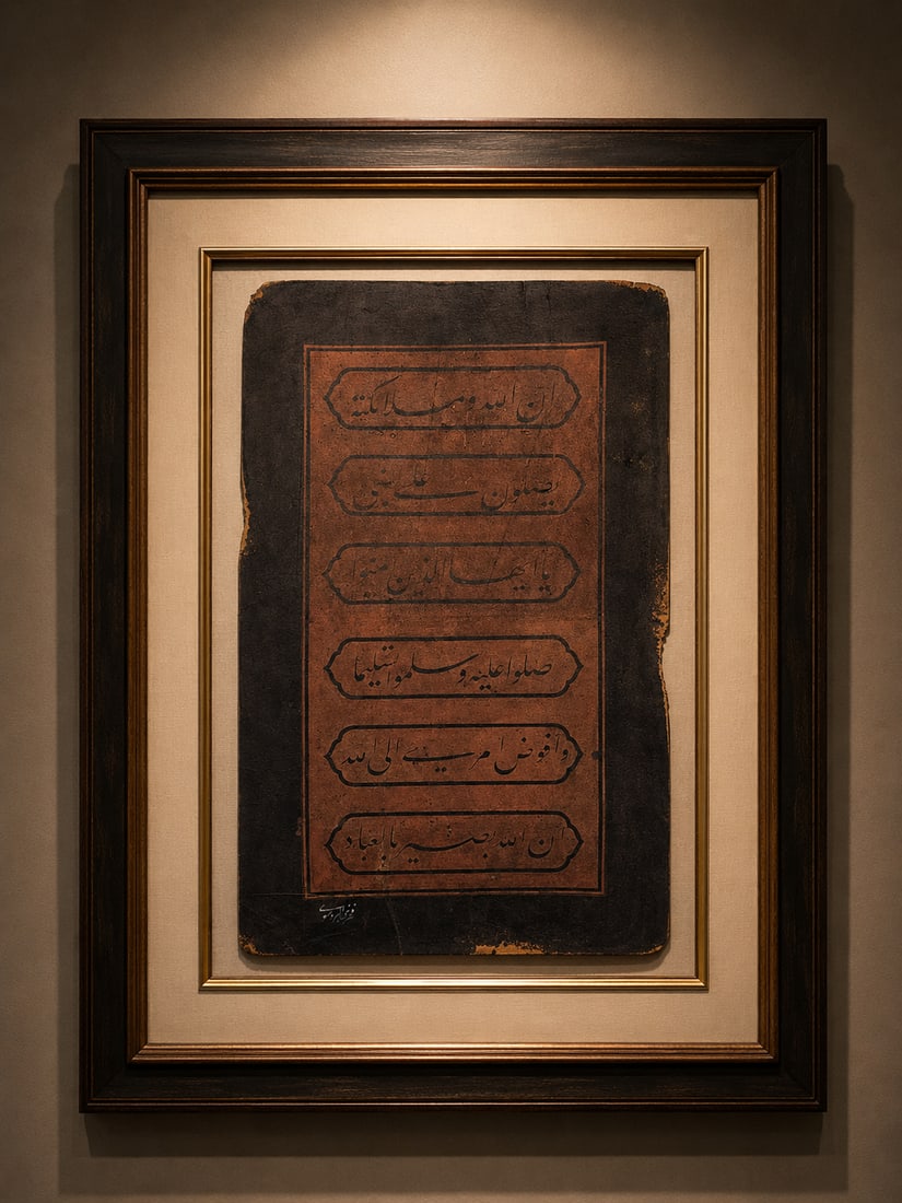 Persian qajar Handwritten Islamic calligraphy panel in Nastliq script , signed (1 of 3)