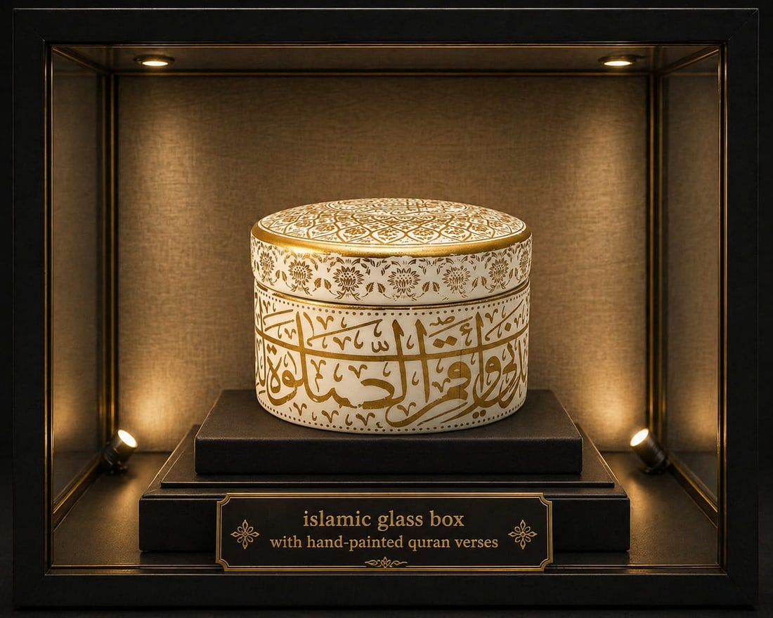 Ottoman Islamic Hand-Painted glass box Inscribed with Quranic Verses (1 of 5)