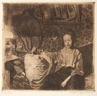 Kollwitz, Käthe: Kollwitz, KätheKönigsberg, 1867 - Moritzburg, 1945Blattgröße: 36,5 x 42,3 cm; 30 x 31,6 cm, o. R."Junges Paar", 1904. Etching on copper priting paper. Marked "Orig. Rad. von