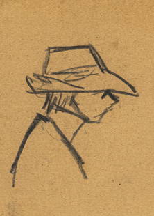 Zille, Heinrich: Zille, HeinrichRadeburg, 1858 - Berlin, 192910 x 7,5 cm, R.Man with hat in profile. Charcoal on paper.Private collection, Baden-Württemberg.Zille, HeinrichRadeburg, 1858 - Berlin, 192910 x 7,5