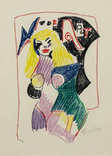 Lindner, Richard: Lindner, RichardHamburg, 1901 - New York, 197825 x 16 cm, R."Nude Art ", 1971. Lithograph on paper. Signed and numbered 58/75.Private collection, Baden-Württemberg.Lindner, RichardHamburg, 1901