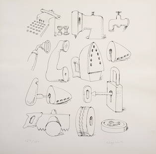 Klapheck, Konrad: Klapheck, KonradDüsseldorf, 1935Blattgröße: 40 x 40 cm, o. R."Meine Gegenstände", 1971. Offset lithograph on cardboard. Signed and numbered 124/150.Private collection,