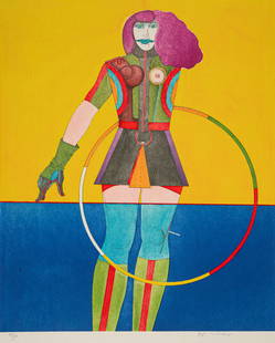Lindner, Richard: Lindner, RichardHamburg, 1901 - New York, 1978Blattgröße: 67,5 x 52 cm, o. R.Untitled, 1971. Lithograph on Japanese paper from "Fun city". Signed and numbered 5/26.Private collection,