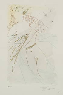Dalí, Salvador: Dalí, SalvadorFigueras, 1904 - Cadaques, 198940,5 x 25 cm, R."Du bist ganz schön, meine Geliebte, und deine Brüste ...", 1971. Etching with pochoir and gold overlay on wove paper from
