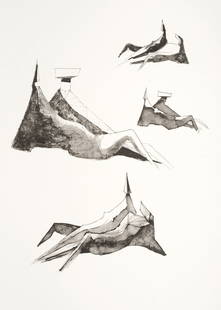 Chadwick, Lynn: Chadwick, LynnLondon, 1914 - 2003Blattgröße: 76 x 56 cm, o. R.Two lying figures, 1971. Lithograph on wove paper. Signed, dated and numbered 96/150.Collection, Nordrhein-Westfalen.Chadwick,