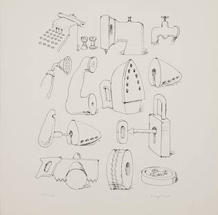 Klapheck, Konrad: Klapheck, KonradDüsseldorf, 1935Blattgröße: 40 x 40 cm, o. R."Meine Gegenstände". Offset lithograph on light cardboard. Signed and numbered 106/150.Private collection,