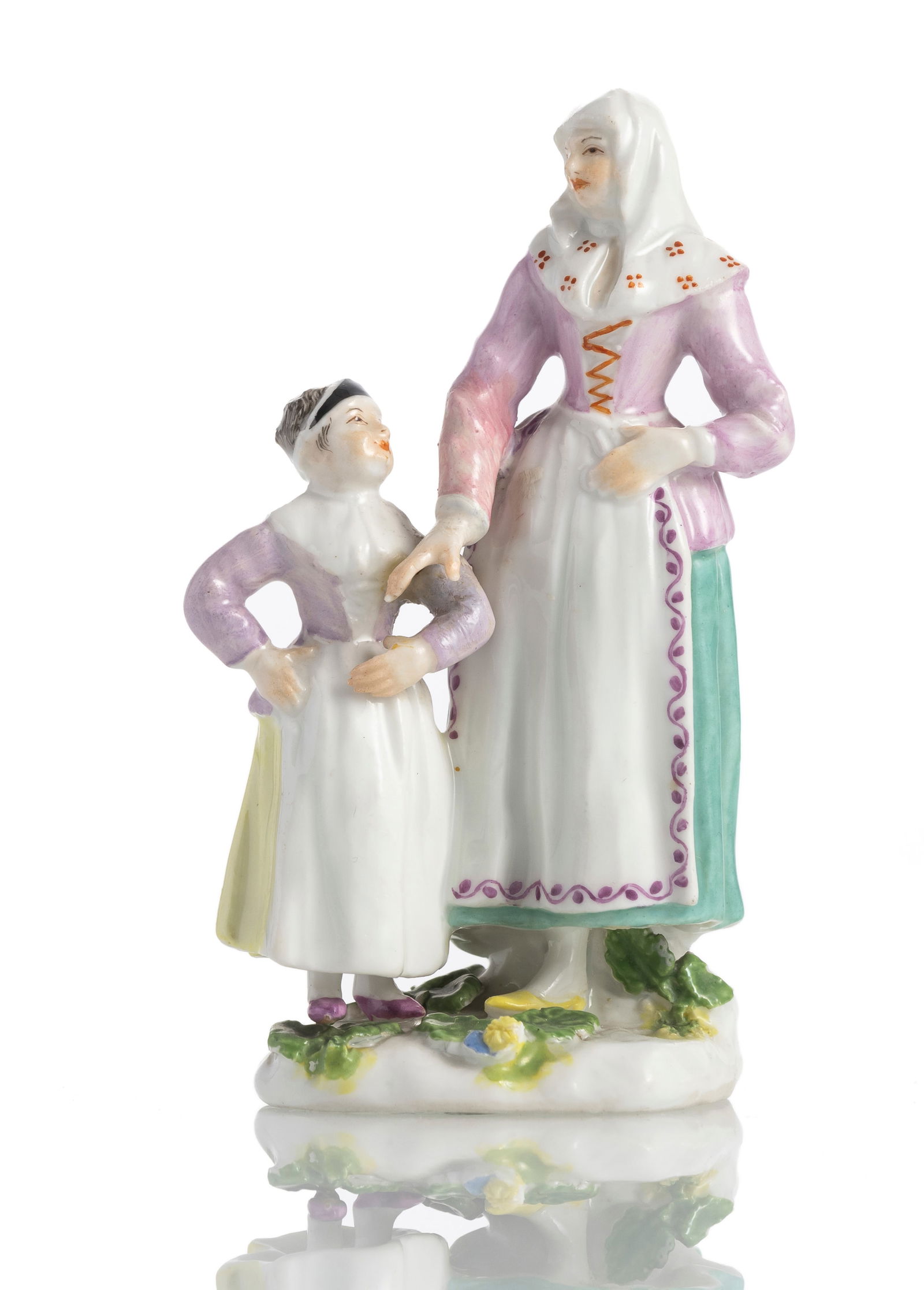 A MEISSEN MINIATURE FIGURE OF MOTHER AND CHILD (1 of 4)