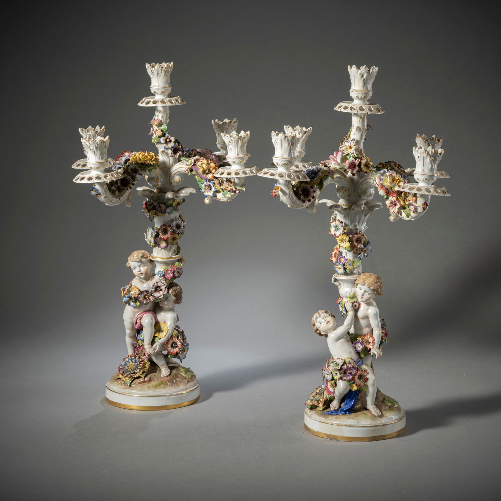A PAIR OF GERMAN FIVE-LIGHT PORCELAIN CANDELABRA (1 of 2)