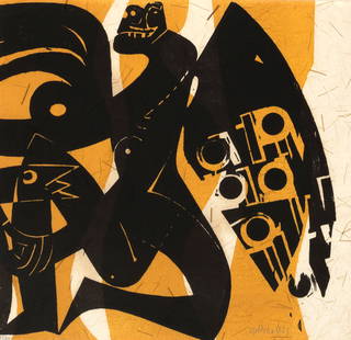 Portfolio: "hommage à rothe 1": Portfolio: "hommage &#224; rothe 1"Mappenformat: 36,5 x 33 cmFolder with 1 woodcut on Japanese paper and 4 etchings on wove paper by HAP Grieshaber, Hans Knocke, Karl Fred Dahmen, Hubertus von Pilgrim