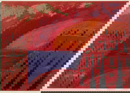 Kerkovius, Ida: Kerkovius, IdaRiga, 1879 - Stuttgart, 197050 x 71 cm, R.Sunset on Lake Garda. Silkscreen print on wove paper. Numbered 76/100.Collection, Baden-W&#252;rttemberg.Kerkovius, IdaRiga, 1879 - Stuttgart, 1