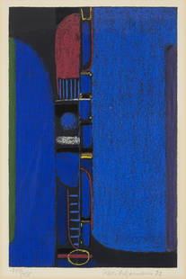 Ackermann, Max: Ackermann, MaxBerlin, 1887 - Unterlengenhardt, 197548,5 x 31,2 cm, R."Überbrückte Kontinente", 1972. Silkscreen print on wove paper. Signed, dated and numbered 119/150.Bayer/Enßlin-List