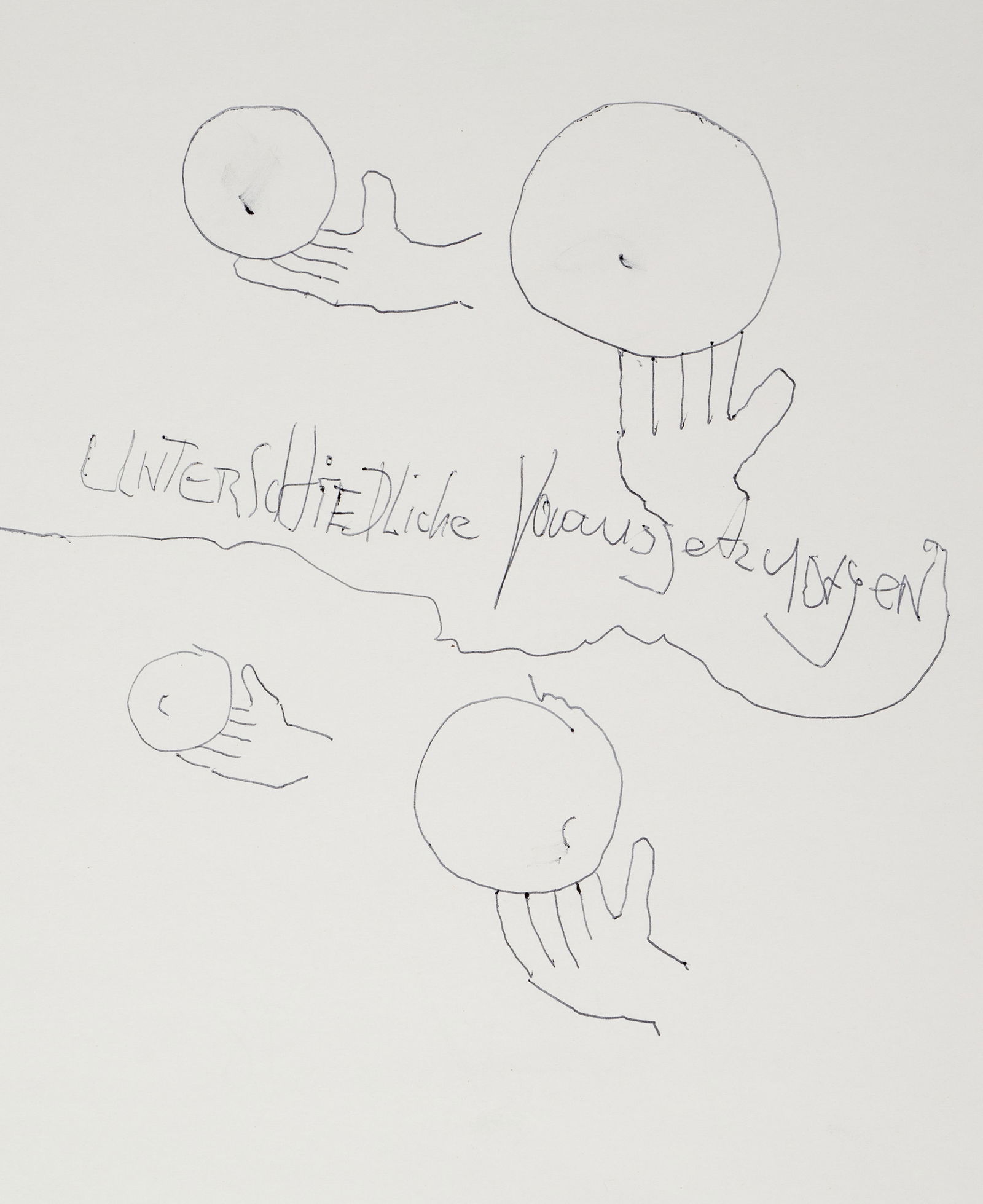 Palmtag, Jürgen: Palmtag, Jürgen Schwenningen/Neckar, 1951 Blattgröße: 27,8 x 21 cm, o. R. "Unterschiedliche Voraussetzungen", 1998. Ballpoint pen on paper. Signed and dated on the reverse. Collection,