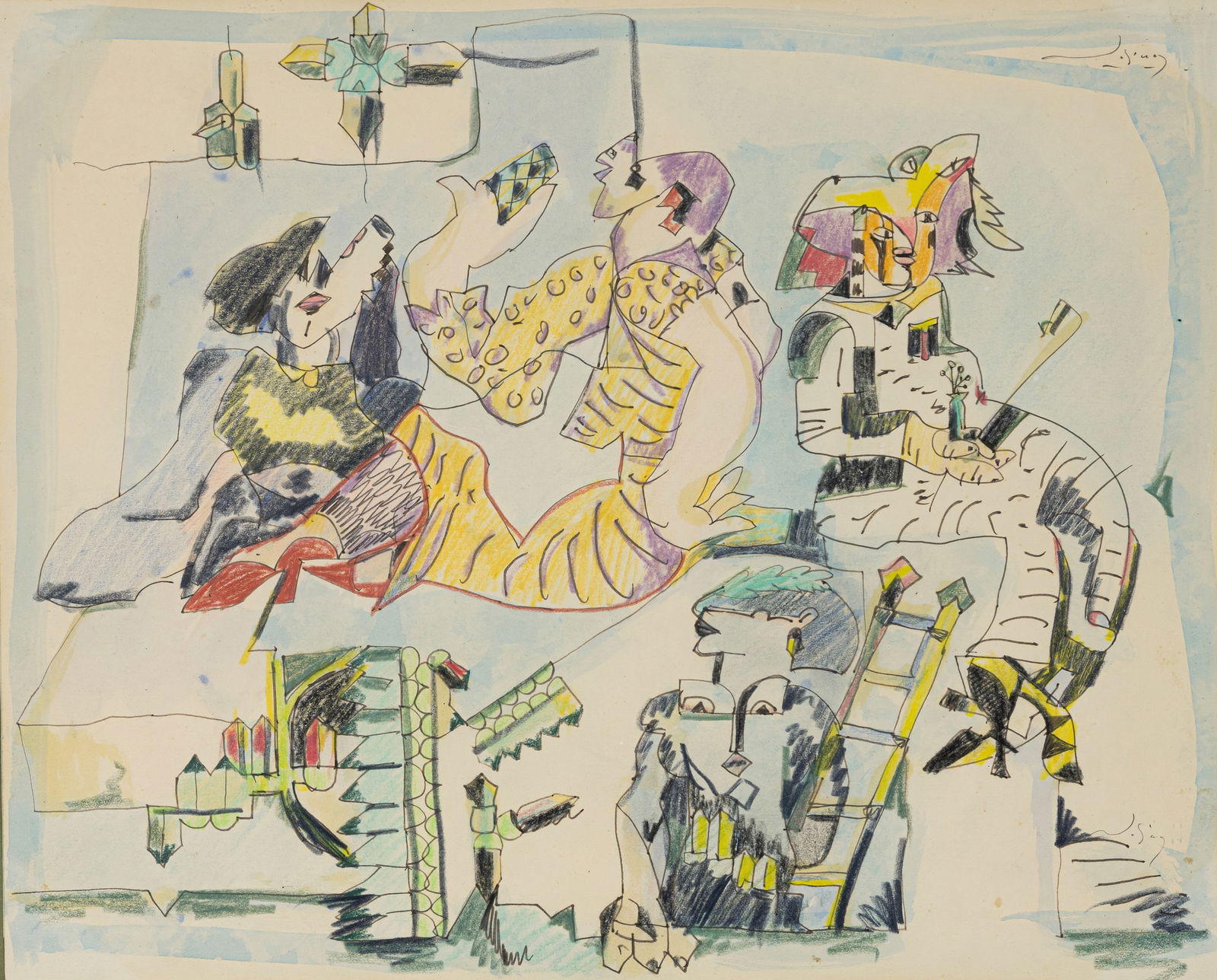 Döring, Adam Lude (Rudolf): Döring, Adam Lude (Rudolf) Dresden, 1925 - Sachsenheim, 2018 Blattgröße: 32 x 39 cm, R. Card players. Mixed media on paper. Signed. Private property,