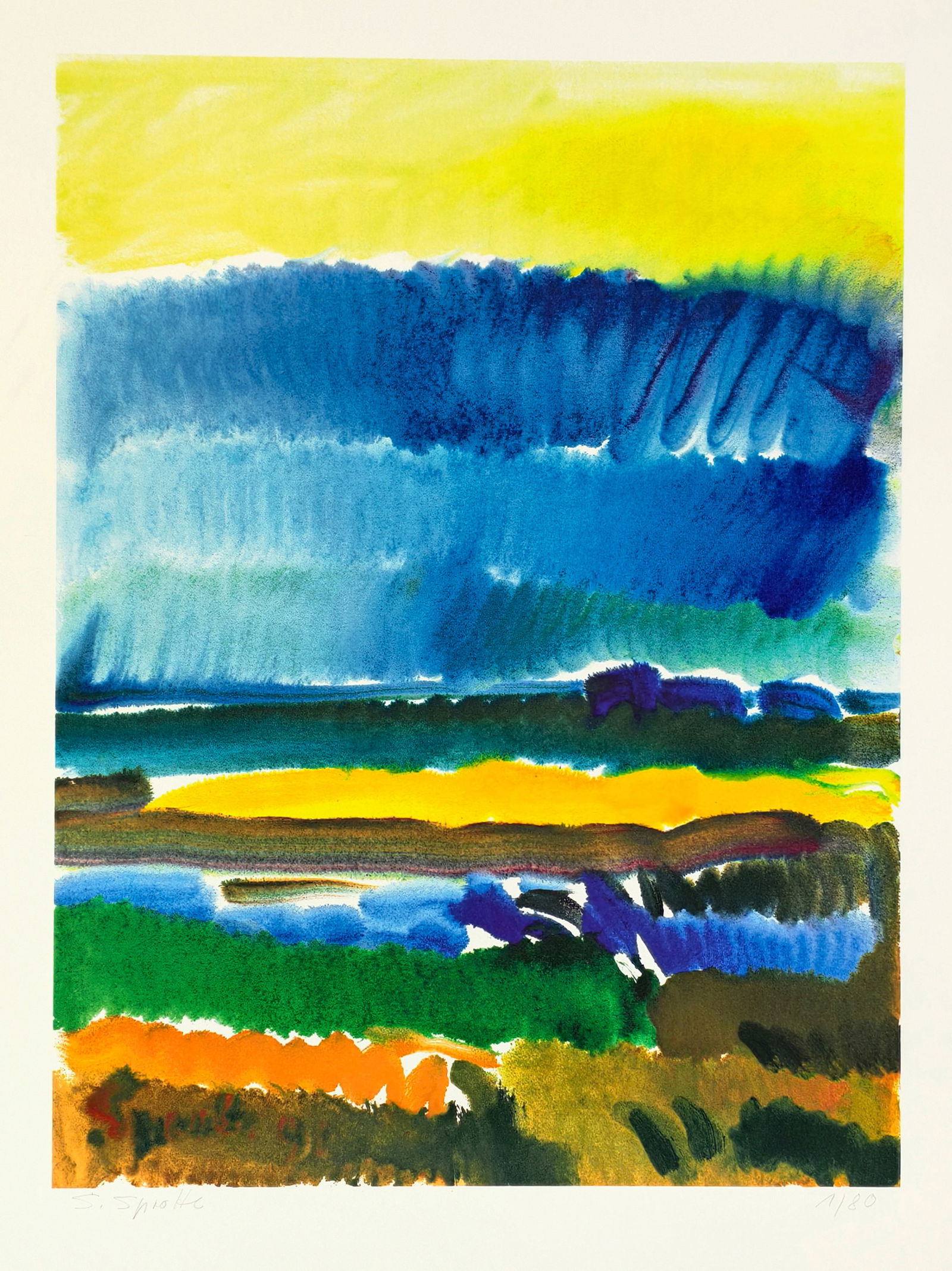 Sprotte, Siegward: Sprotte, Siegward Potsdam, 1913 - Kampen/Sylt, 2004 Blattgröße: 80 x 60 cm, o. R. September, 1991. Silkscreen print on wove paper. Signed in pencil lower left and numbered 1/80 lower right.