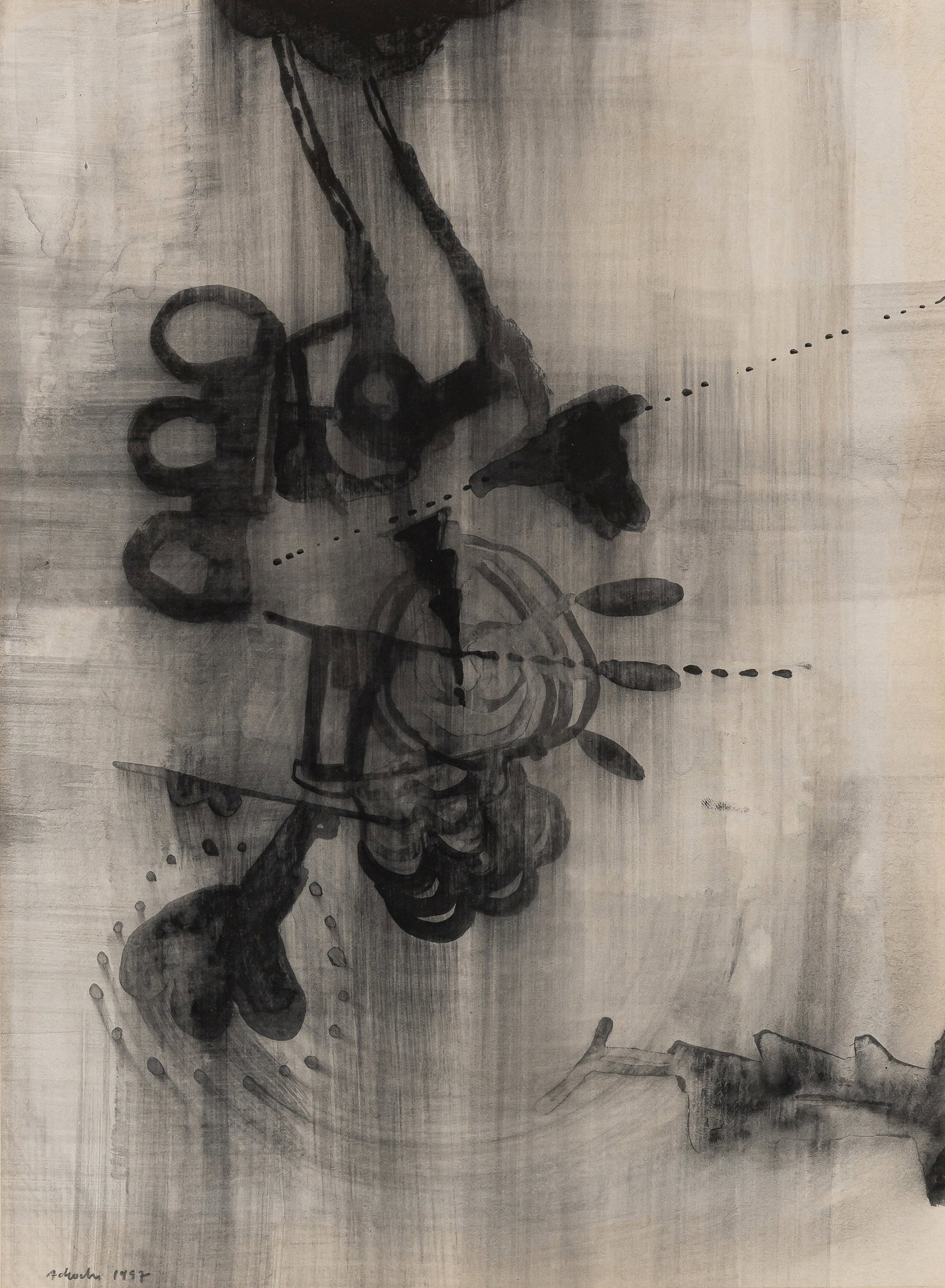 Adochi, Heinz: Adochi, Heinz Rosenau, 1954 40 x 29 cm, R. Untitled, 1997. Casein on paper. Signed and dated. Collection, Nordrhein-Westfalen.Adochi, Heinz Rosenau, 1954 40 x 29 cm, R. Ohne Titel, 1997. Kasein auf Pa