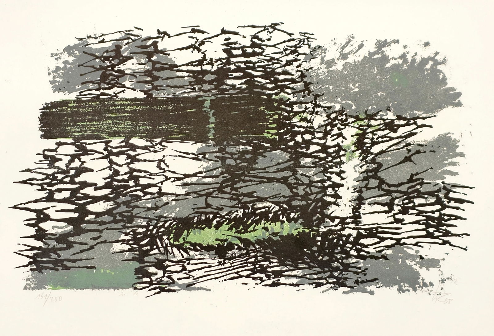 Trier, Hann: Trier, Hann Düsseldorf, 1915 - Castiglione della Pescaia, 1999 Blattgröße: 39,5 x 53 cm, o. R. Untitled, 1958. Lithograph on wove paper. Monogrammed, dated and numbered 161/250. Private