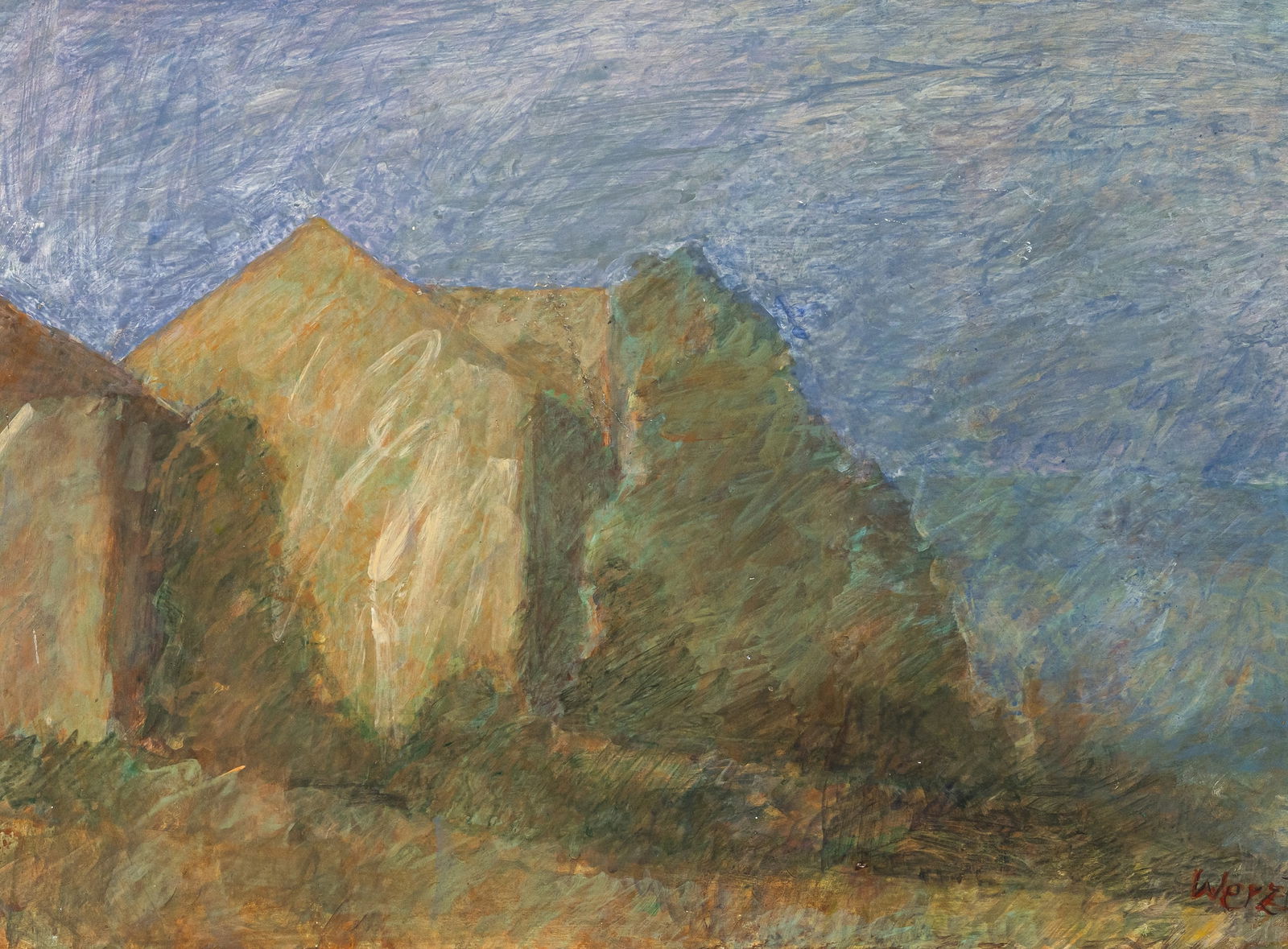 Werz, Katharina von: Werz, Katharina von München, 1940 34 x 46 cm, R. Yellow house II, c. 1970. Tempera and gouache on cardboard. Signed and dated in coloured pencil and pencil lower right. Corporate collection,