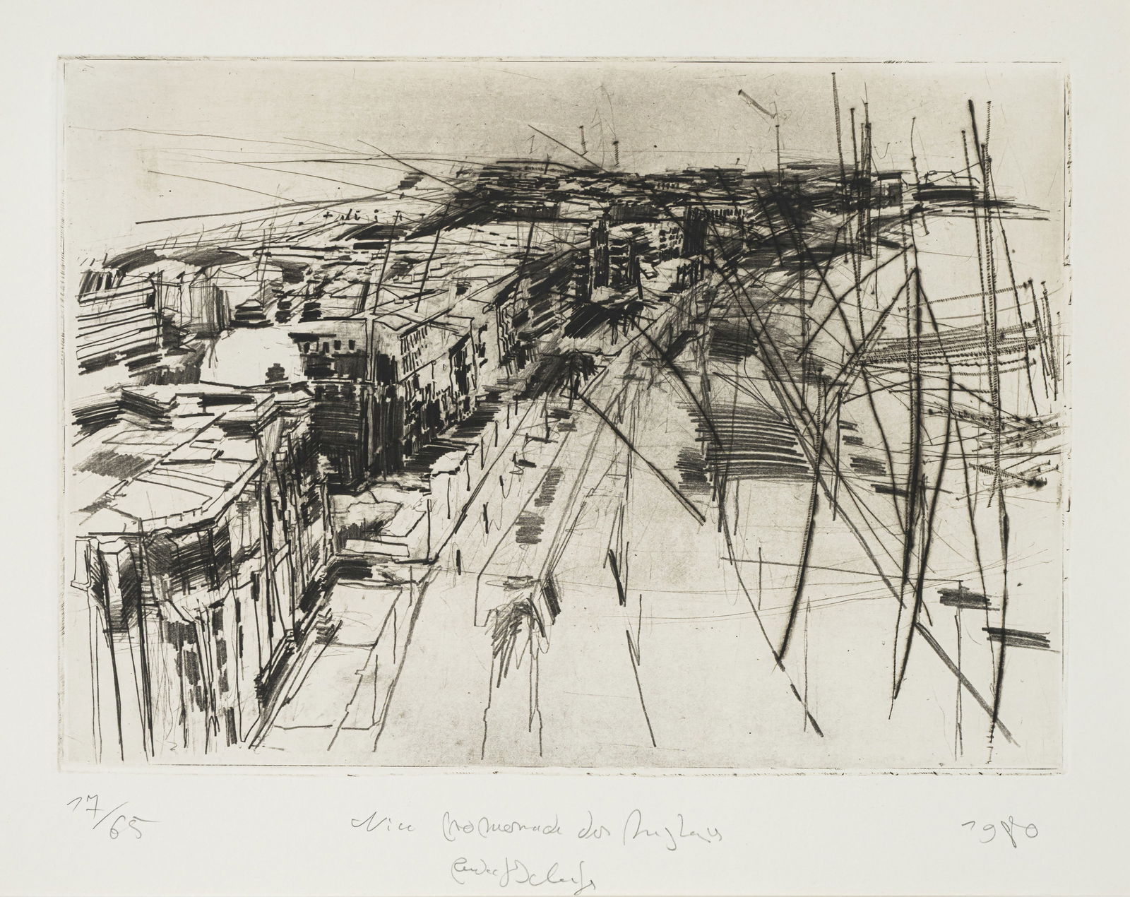 Schoofs, Rudolf: Schoofs, Rudolf Goch, 1932 - Stuttgart, 2009 27,5 x 38,5 cm, R. "Nice Promenade des Anglais", 1980. Etching on wove paper. Signed, dated and numbered 17/65. Private property,