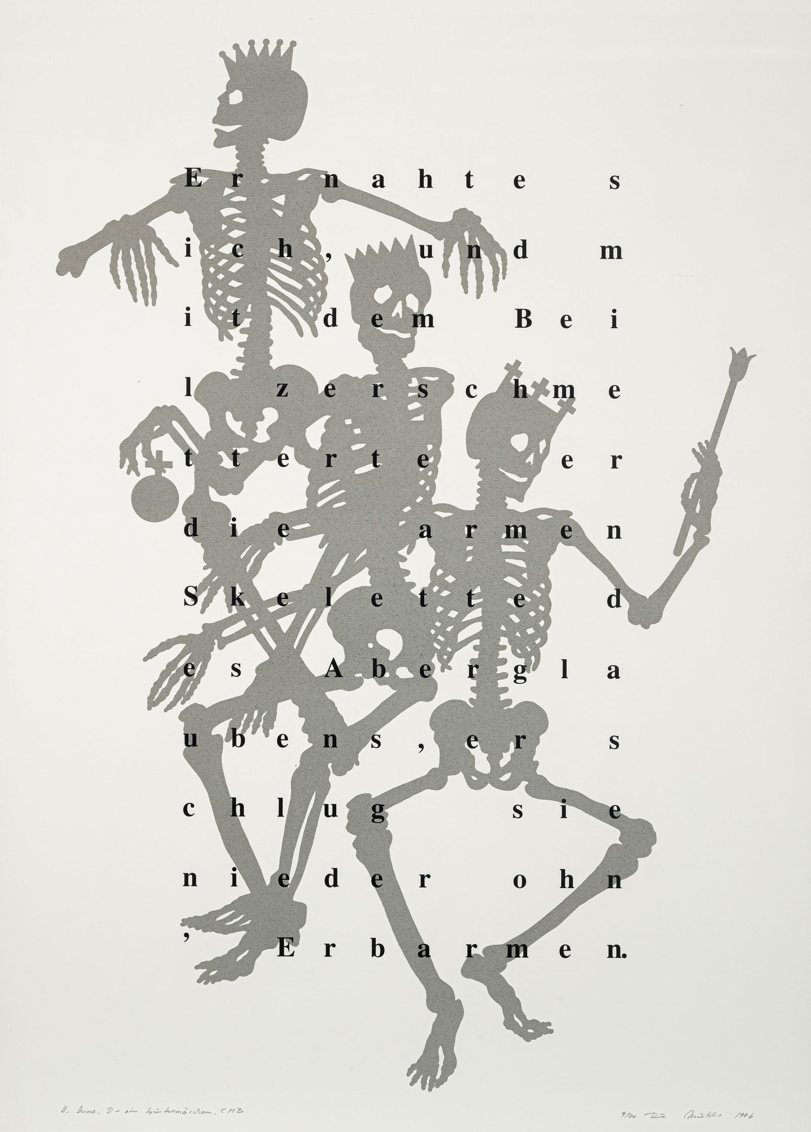 Mields, Rune: Mields, Rune Münster, 1935 Blattgröße: 100 x 70 cm, o. R. "H. Heine, D - Ein Wintermärchen, CMB", 1996. Silkscreen print and lacquer on wove paper from "GRENZgänger - 10