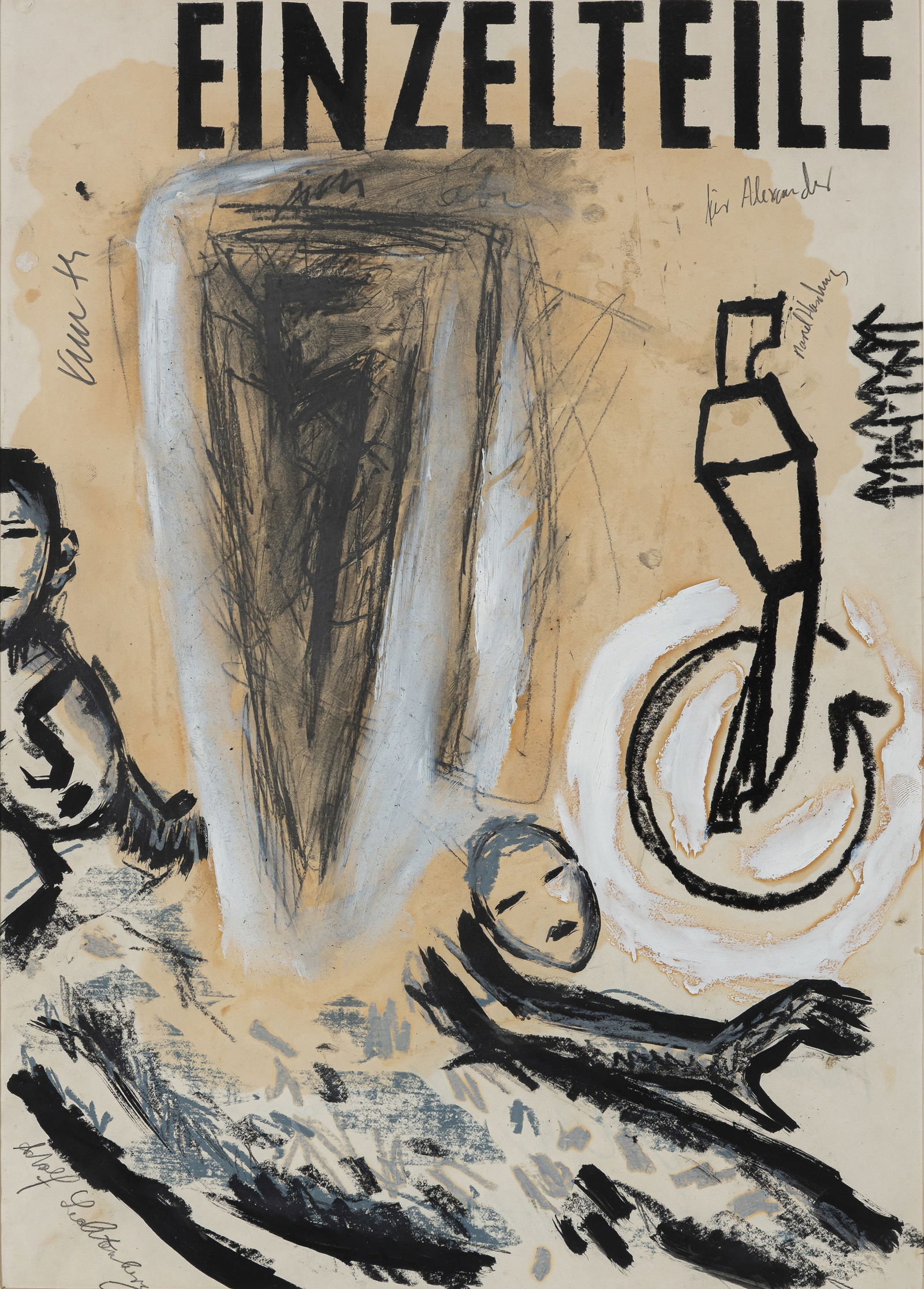 Knuth, Robert; Marcel Hardung and Adolphe Lechtenberg: Knuth, Robert; Marcel Hardung and Adolphe Lechtenberg Bromberg, 1952 - 2025; Düsseldorf, 1952 and Gelsenkirchen, 1952 Blattgröße: 42 x 29,5 cm, R. "Einzelteile", 1985. Mixed media on pa