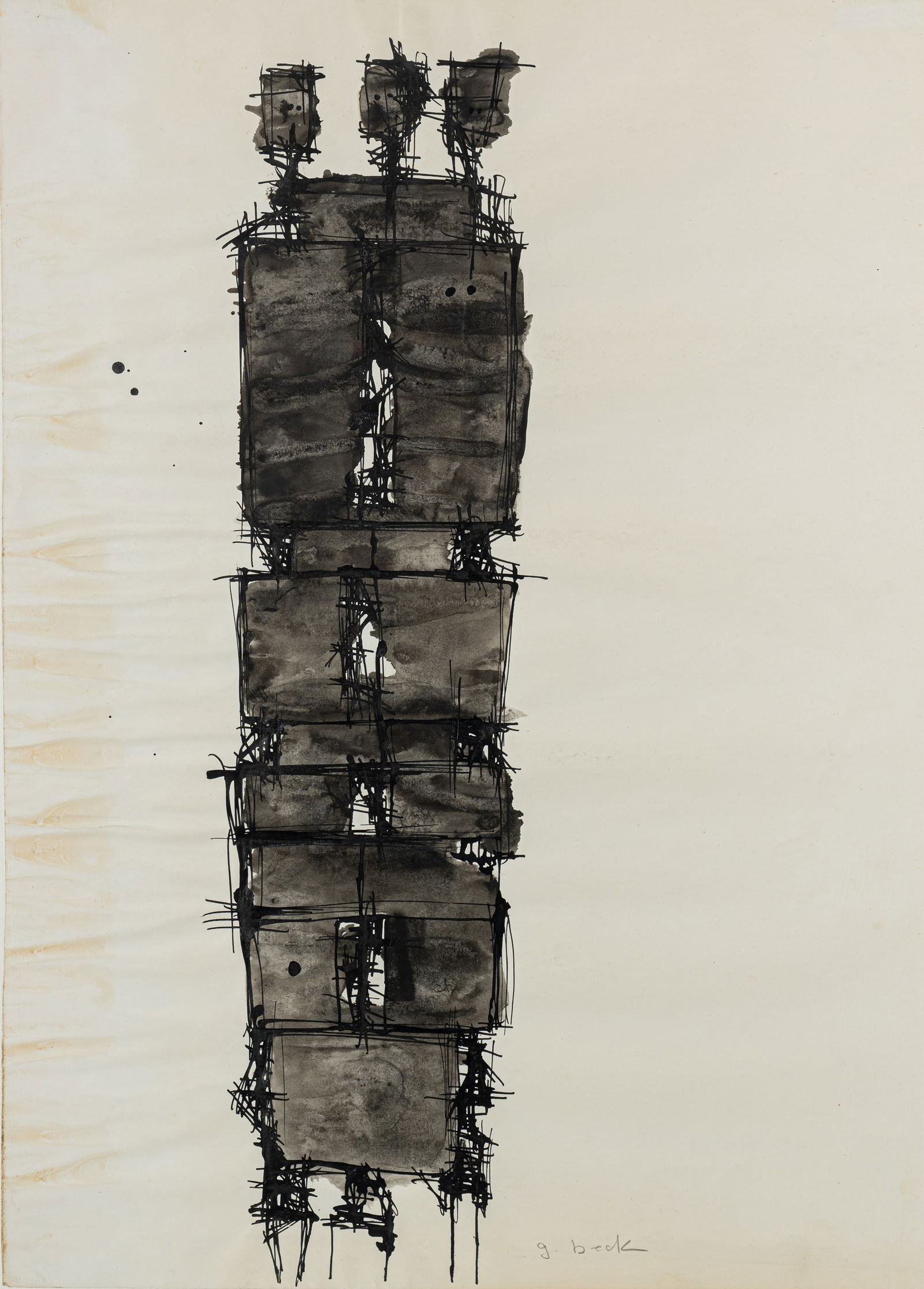 Beck, Gerlinde: Beck, Gerlinde Stuttgart, 1930 - Mühlacker-Großglattbach, 2006 62 x 44 cm, R. Untitled. Ink on paper. Signed in pencil lower right. Private property, Baden-Württemberg.Beck, Gerlinde