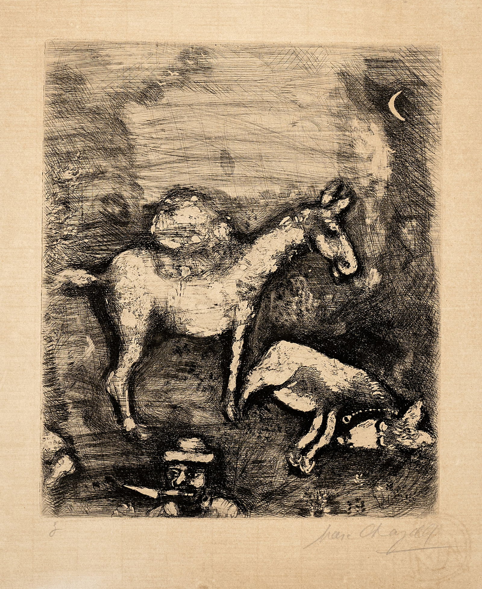 Chagall, Marc: Chagall, Marc Vitebsk, 1887 - Saint-Paul-de-Vence, 1985 Blattgröße: 40 x 33 cm, o. R. Les deux mulets, 1927 - 1930. Etching on wove paper from "Les Fables de la Fontaine". Signed and