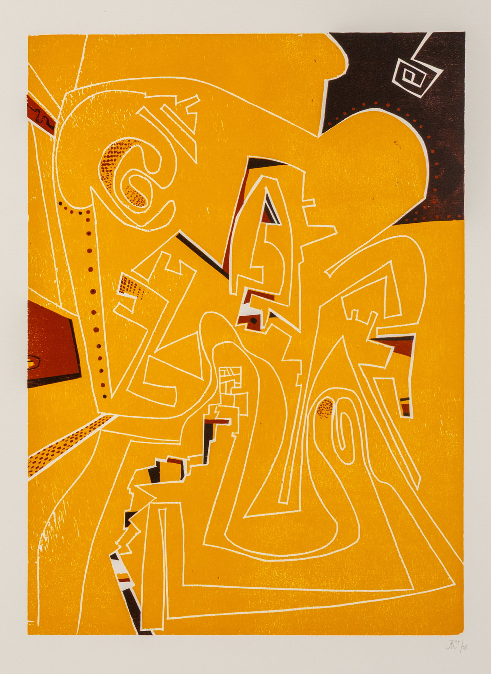 Müller, Robert: Müller, Robert Zürich, 1920 - Villiers-le-Bel, 2003 Blattgröße: 65,5 x 50 cm, o. R. "Kunstmappe Schweizerische Mobiliar", 1975. Folder with 5 woodcuts on wove paper. All monogramme